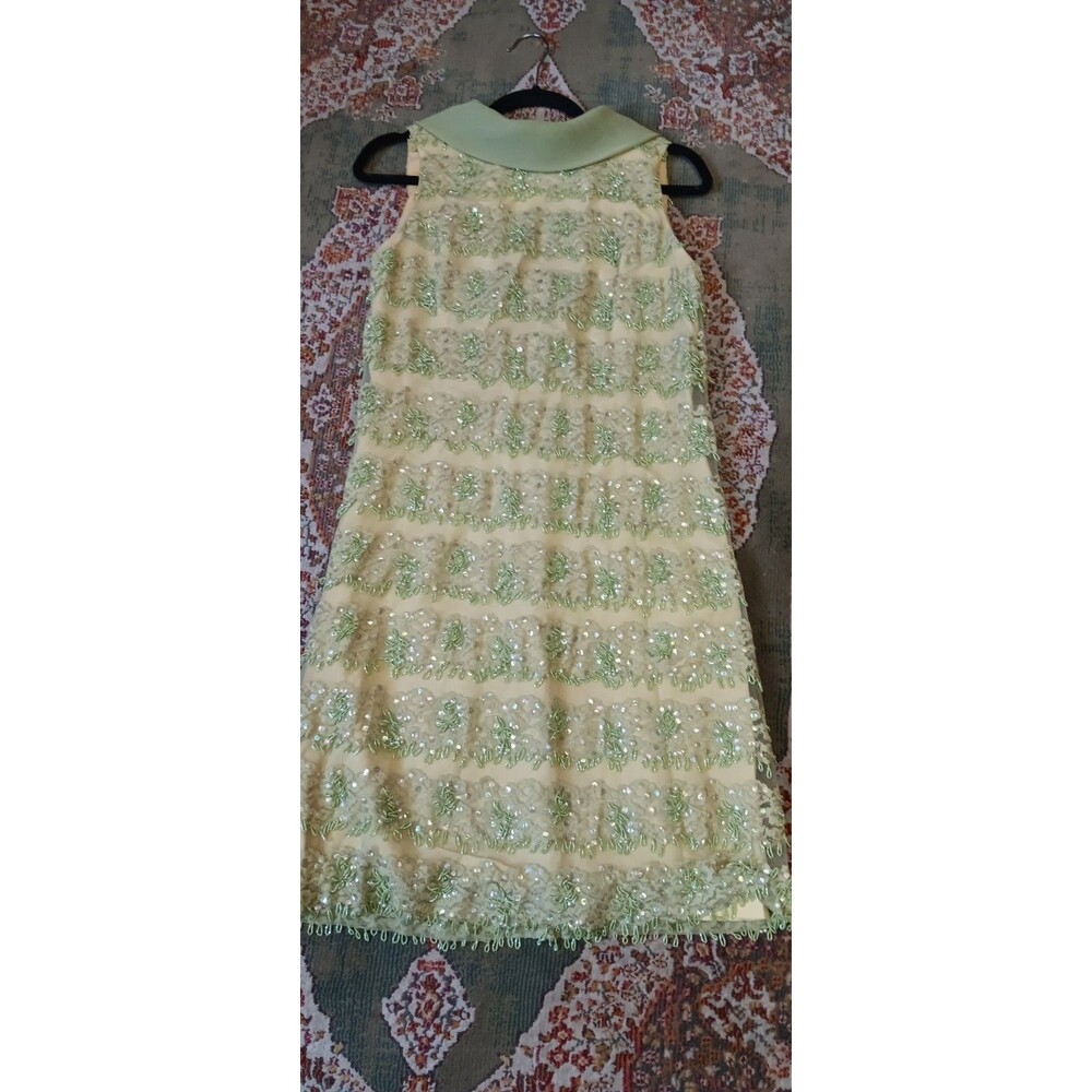 Vintage 1950s Lime Green Beaded Short Cocktail Party Dress Size M Custom Made